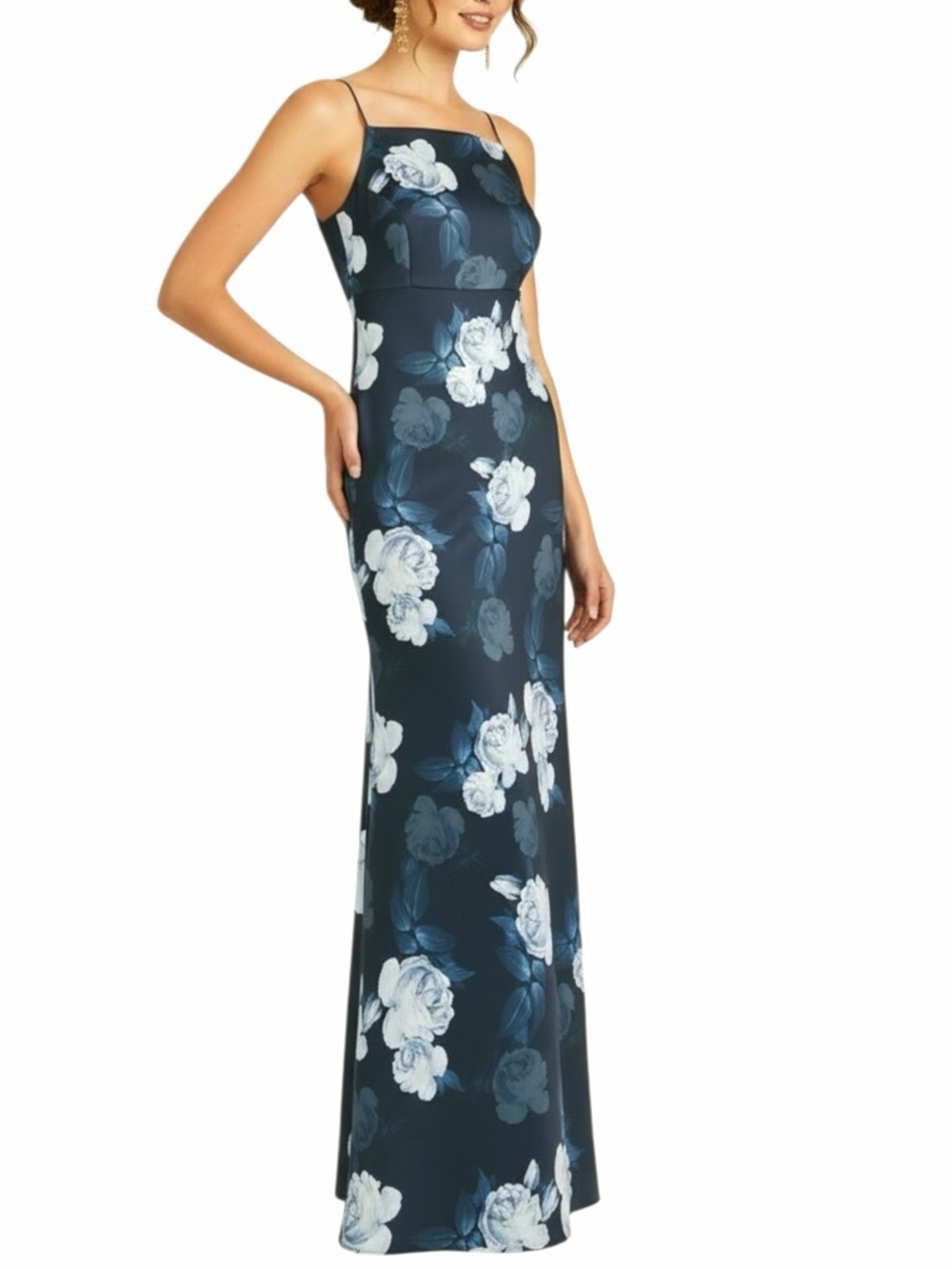 NWT SACHIN + BABI Midnight Glacial Rose Spaghetti-Strap Dress Gown Size 2